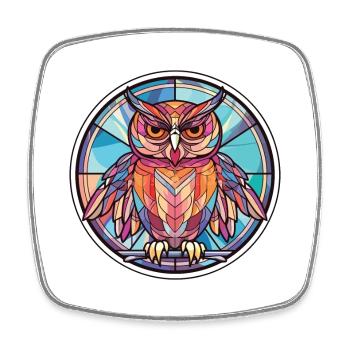 Owl Colorful Watercolor Animal Pet Illustration - Square fridge magnet - white - Front