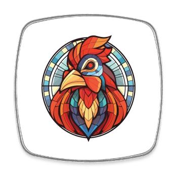 Hahn Bunte Aquarell-Tierillustration - Viereckiger Kühlschrankmagnet - Weiß - Vorne