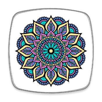 Mandala - Grün Blau Gelb Pink Indisches Mandala - Viereckiger Kühlschrankmagnet - Weiß - Vorne