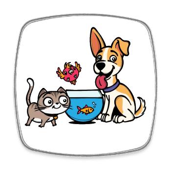 Chien Chat Aquarium Poissons Animaux Pet Pet - Magnet carré - blanc - Devant