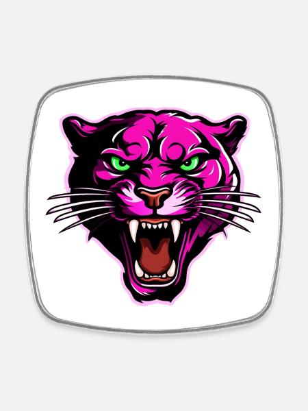 Panther Head Pink - Square fridge magnet - white