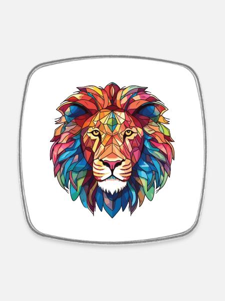 Lion Aquarelle colorée Animal Animal Illustration - Magnet carré - blanc