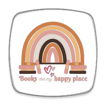 Books Are My Happy Place Bookworm Quote - Square fridge magnet - white - Front