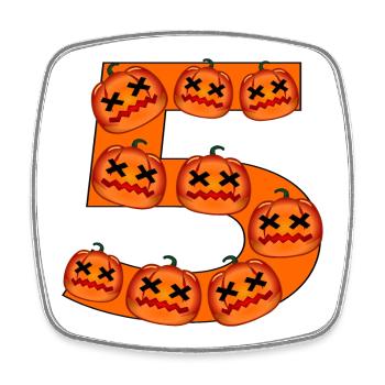 HALLOWEEN KÜRBIS - ZAHL 5 FÜNF - Viereckiger Kühlschrankmagnet - Weiß - Vorne