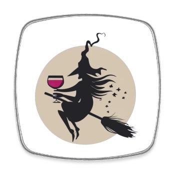 Moonlit Witch on Broom with Wine - Square fridge magnet - white - Front