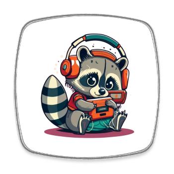 Raccoon Cassette Headphones - Square fridge magnet - white - Front