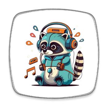 Raccoon DJ Hoodie in Aqua Neon - Square fridge magnet - white - Front