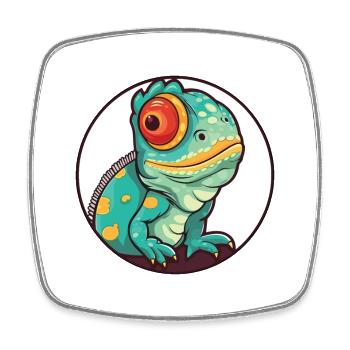 Chameleon Cartoon Kawaii Watercolor Illustration - Square fridge magnet - white - Front