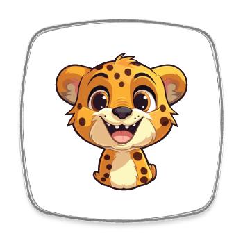 Cheetah Cartoon Kawaii Watercolor Illustration - Square fridge magnet - white - Front