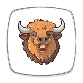 Buffalo Cartoon Kawaii Watercolor Illustration - Square fridge magnet - white - Front
