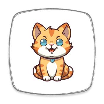 Cat Cartoon Kawaii Watercolor Illustration - Square fridge magnet - white - Front