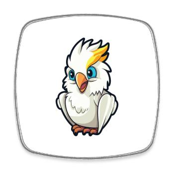Cockatoo Cartoon Kawaii Watercolor Illustration - Square fridge magnet - white - Front