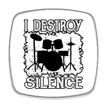 Drummer destroys silence - Square fridge magnet - white - Front