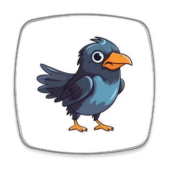 Crow Cartoon Kawaii Aquarelle Illustration - Magnet carré - blanc - Devant