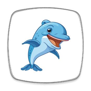 Dolphin Cartoon Kawaii Watercolor Illustration - Square fridge magnet - white - Front