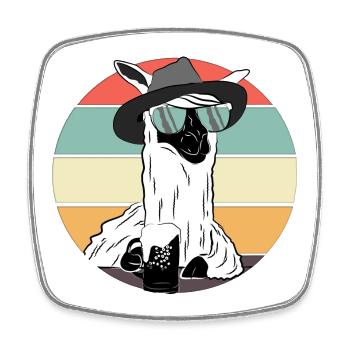 Cool party llama with hat, beer and sunglasses - Square fridge magnet - white - Front