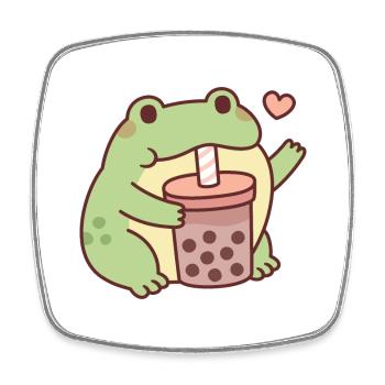 Cute Frog Loves Drinking Bubble Tea - Square fridge magnet - white - Front