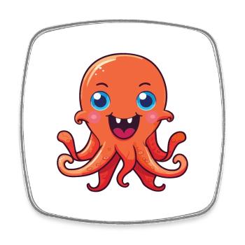 Oktopus-Karikatur-Kawaii-Aquarellillustration - Viereckiger Kühlschrankmagnet - Weiß - Vorne