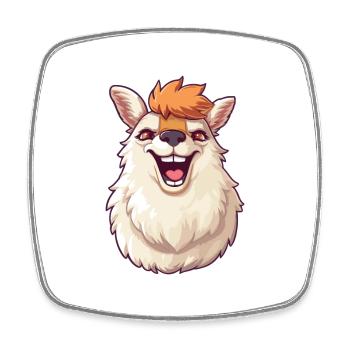 Llama Cartoon Kawaii Watercolor Illustration - Square fridge magnet - white - Front