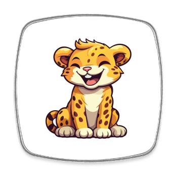 Leopard Cartoon Kawaii Watercolor Illustration - Square fridge magnet - white - Front