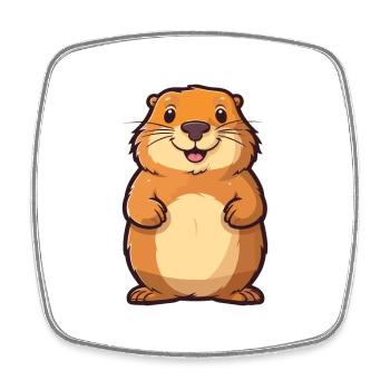 Groundhog Cartoon Kawaii Watercolor Illustration - Square fridge magnet - white - Front
