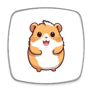 Hamster Cartoon Kawaii Watercolor Illustration - Square fridge magnet - white - Front