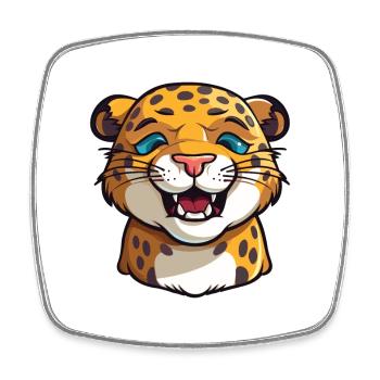 Jaguar-Karikatur-Kawaii-Aquarell-Illustration - Viereckiger Kühlschrankmagnet - Weiß - Vorne
