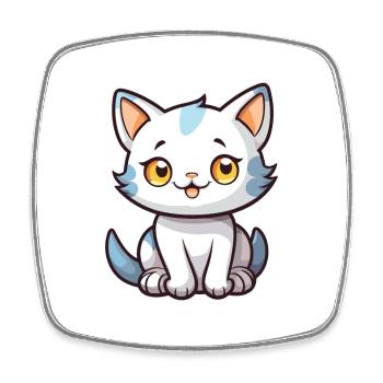 baby cat Cartoon Kawaii Watercolor Illustration - Square fridge magnet - white - Front