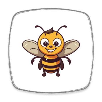 Bee Cartoon Kawaii Watercolor Illustration - Square fridge magnet - white - Front