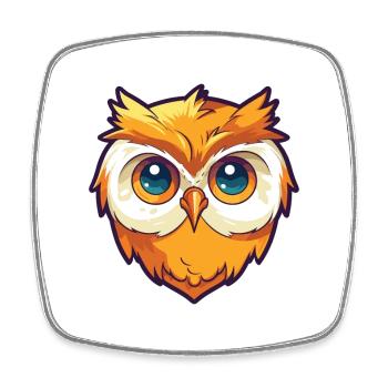 Owl Cartoon Kawaii Watercolor Illustration - Square fridge magnet - white - Front