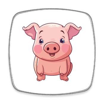 Pig Cartoon Kawaii Watercolor Illustration - Square fridge magnet - white - Front