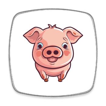 pig Cartoon Kawaii Watercolor Illustration - Square fridge magnet - white - Front