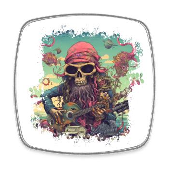 Psychedelic hippie skeleton with guitar - Square fridge magnet - white - Front