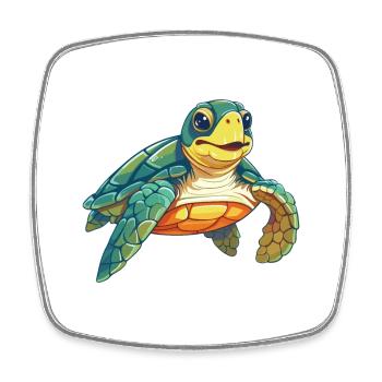 Sea Turtle Cartoon Kawaii Watercolor Illustration - Square fridge magnet - white - Front
