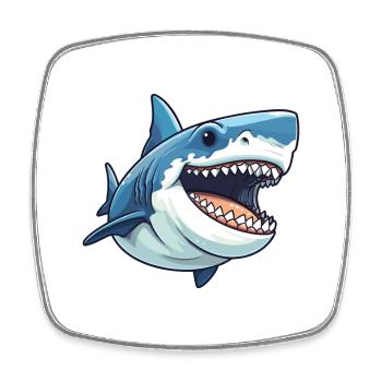 Shark Cartoon Kawaii Watercolor Illustration - Square fridge magnet - white - Front