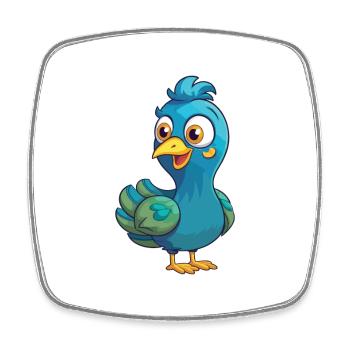 Peacock Cartoon Kawaii Aquarelle Illustration - Magnet carré - blanc - Devant