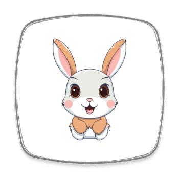 Rabbit Cartoon Kawaii Watercolor Illustration - Square fridge magnet - white - Front
