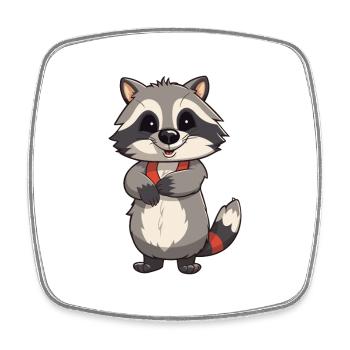 Racoon Cartoon Kawaii Aquarelle Illustration - Magnet carré - blanc - Devant