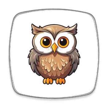 Owl Cartoon Kawaii Watercolor Illustration - Square fridge magnet - white - Front