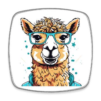 Lama mit Brille bunte Farbsplash - Viereckiger Kühlschrankmagnet - Weiß - Vorne