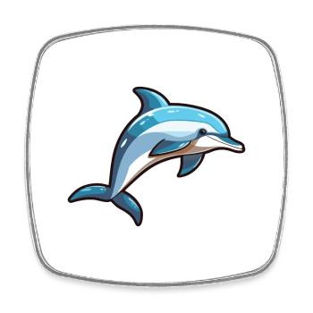 Common Dolphin Cartoon Kawaii Illustration - Square fridge magnet - white - Front