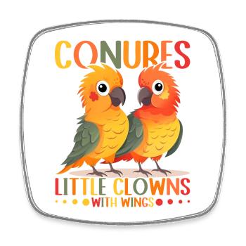 Perruches petits clowns avec des ailes Conure Design - Magnet carré - blanc - Devant