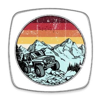 Retro Jeep Peaks Sunset - Square fridge magnet - white - Front