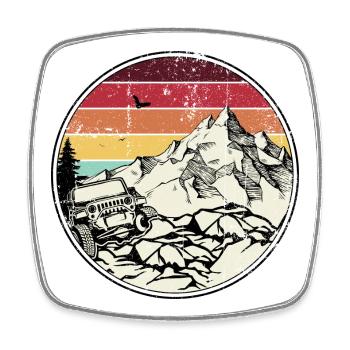 Rainbow Sunset Mountain Offroad Jeep - Square fridge magnet - white - Front