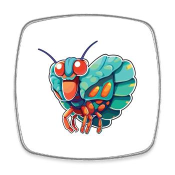 Peacock Mantis Shrimp Cartoon Kawaii Illustration - Magnet carré - blanc - Devant