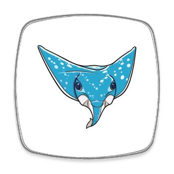 Manta Ray Cartoon Kawaii Aquarelle Illustration - Magnet carré - blanc - Devant