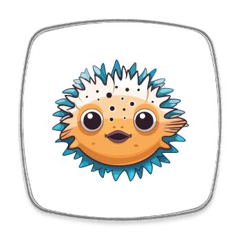 Porcupine Pufferfish Cartoon Kawaii Illustration - Square fridge magnet - white - Front