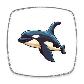 Orca Cartoon Kawaii Watercolor Illustration - Square fridge magnet - white - Front