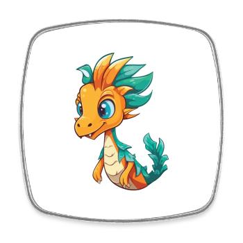 Sea Dragon Cartoon Kawaii Watercolor Illustration - Square fridge magnet - white - Front