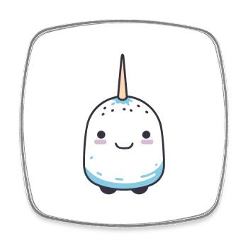 Narval Cartoon Kawaii Aquarelle Illustration - Magnet carré - blanc - Devant